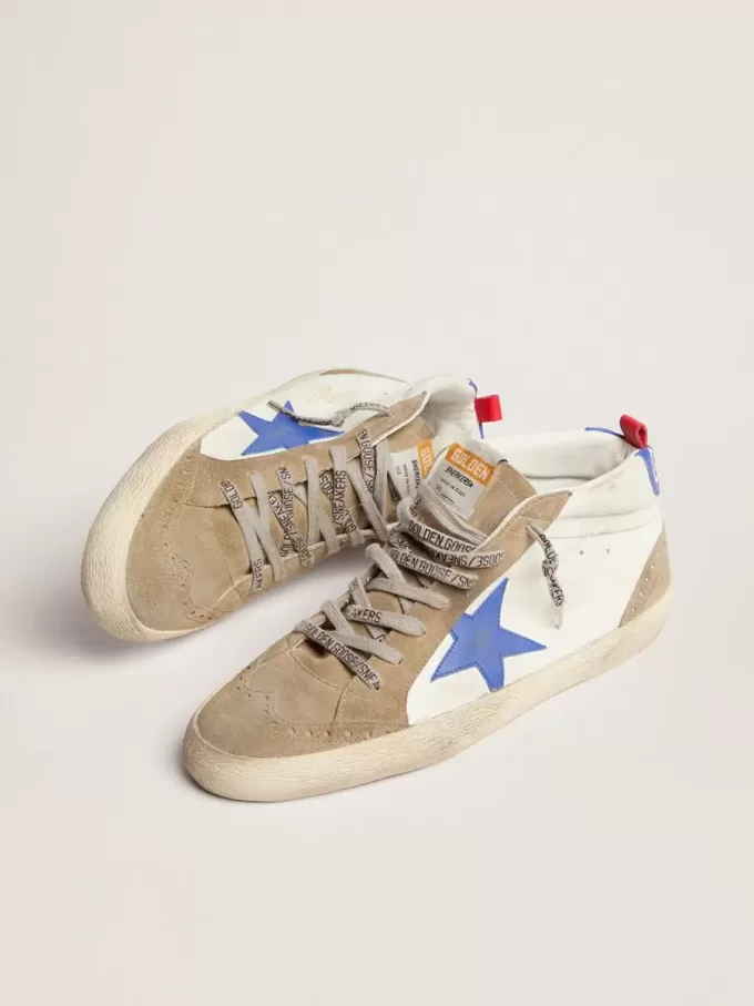 Mid Star für Herren mit blauem Lederstern und taubengrauen Wildledereinsätzen Mid Star für Herren mit blauem Lederstern und taubengrauen Wildledereinsätzen