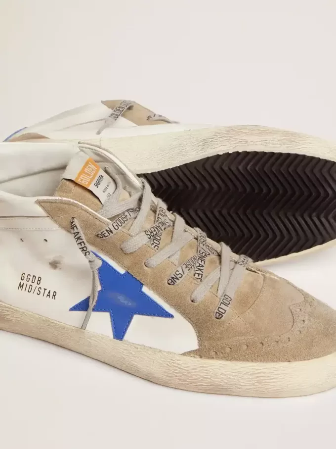 Mid Star für Herren mit blauem Lederstern und taubengrauen Wildledereinsätzen Mid Star für Herren mit blauem Lederstern und taubengrauen Wildledereinsätzen