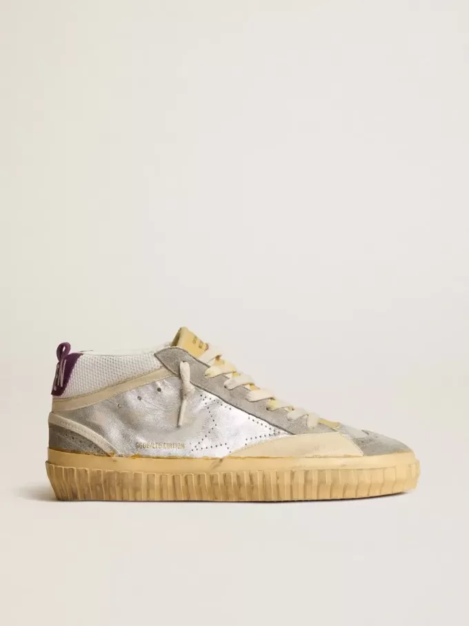 Mid Star LAB aus silbernem Metallic-Leder und Mesh mit perforiertem Stern