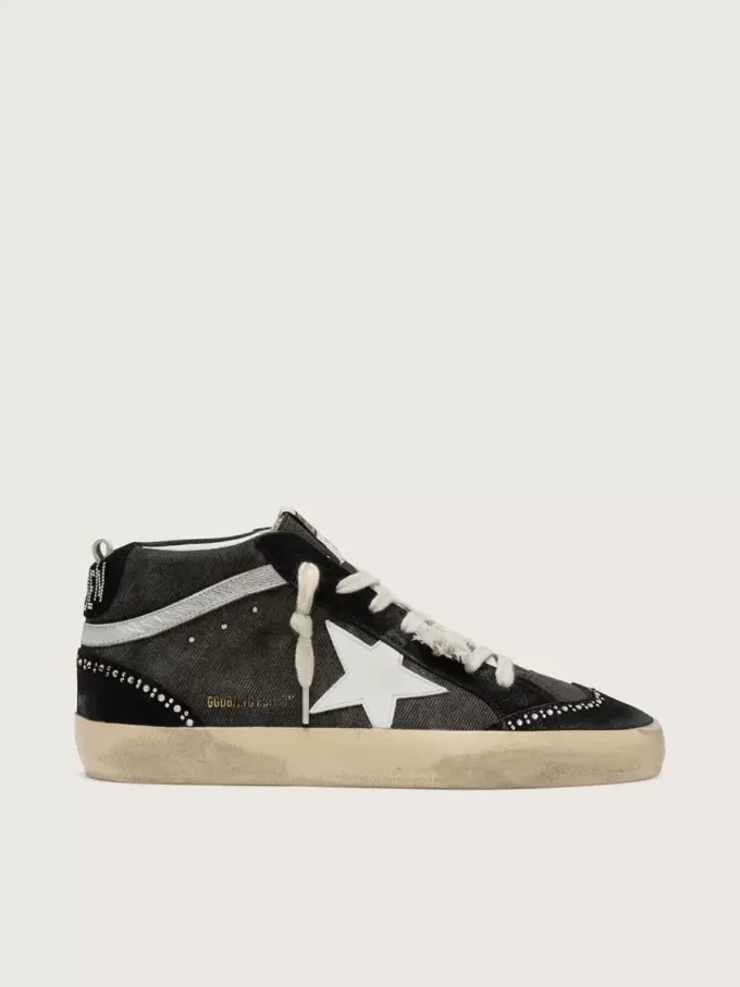 Mid Star LTD aus schwarzem Denim mit Wildledereinsätzen und Swarovski-Kristallen Mid Star LTD aus schwarzem Denim mit Wildledereinsätzen und Swarovski-Kristallen