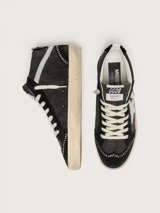 Mid Star LTD aus schwarzem Denim mit Wildledereinsätzen und Swarovski-Kristallen Mid Star LTD aus schwarzem Denim mit Wildledereinsätzen und Swarovski-Kristallen