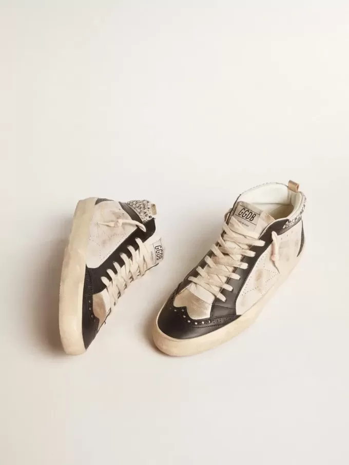Mid Star LTD für Herren aus schwarzem und weißem Leder mit Perlen und perforiertem Stern