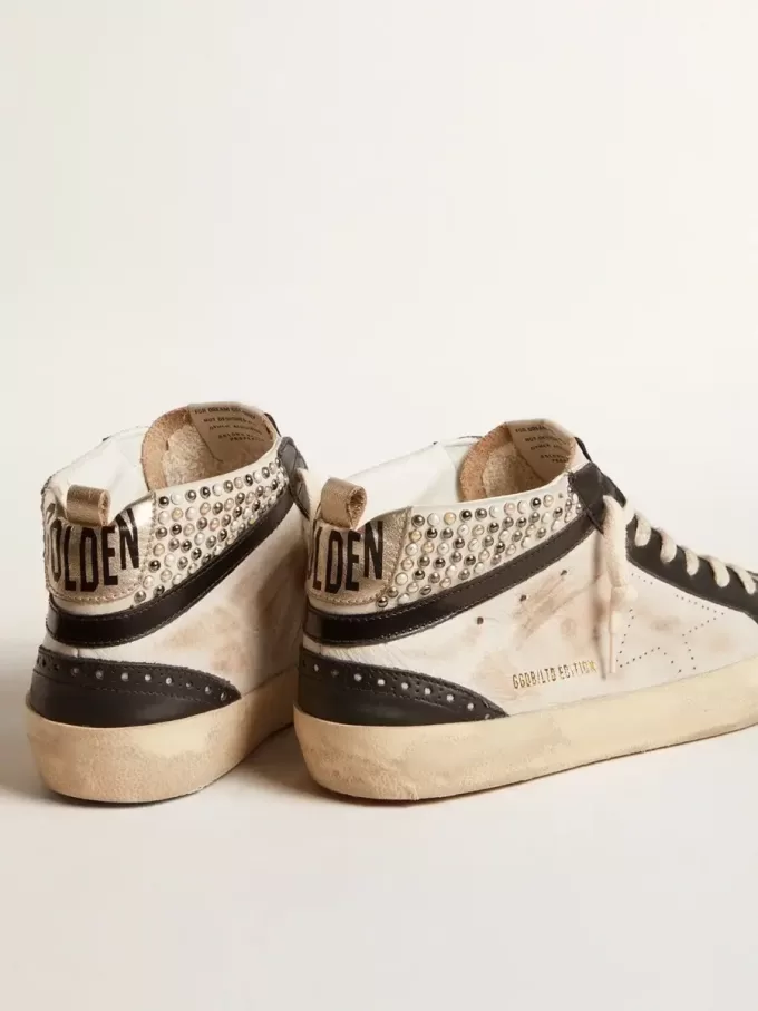 Mid Star LTD für Herren aus schwarzem und weißem Leder mit Perlen und perforiertem Stern
