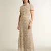 Midi-Kleid für Damen aus cremefarbener, transparenter Spitze Midi-Kleid für Damen aus cremefarbener, transparenter Spitze