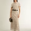 Midi-Kleid für Damen aus cremefarbener, transparenter Spitze Midi-Kleid für Damen aus cremefarbener, transparenter Spitze