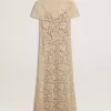 Midi-Kleid für Damen aus cremefarbener, transparenter Spitze Midi-Kleid für Damen aus cremefarbener, transparenter Spitze