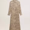 Midi-Kleid für Damen aus Seidenmischung mit Blumenmuster
