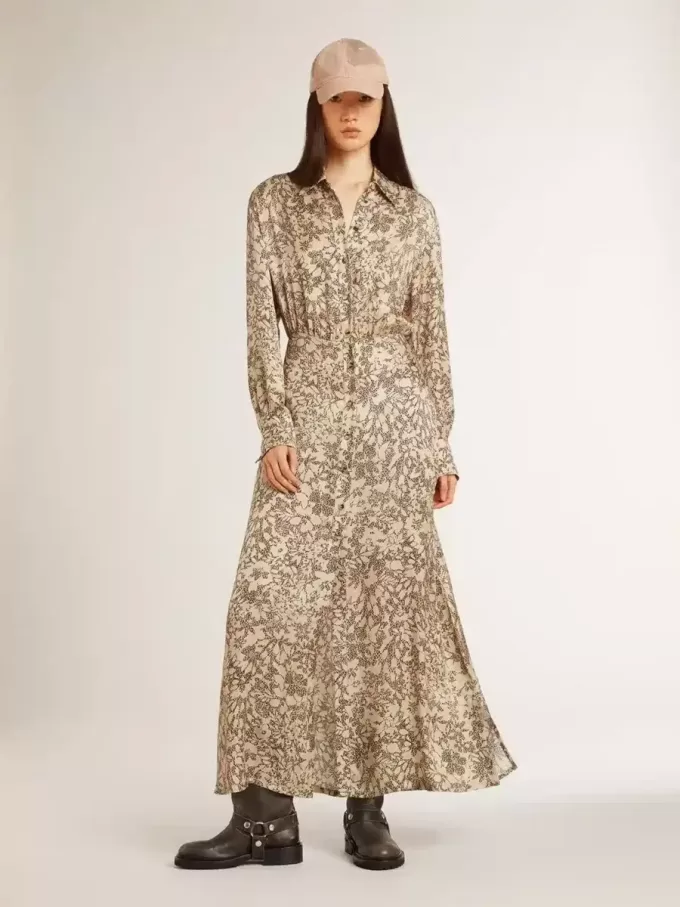 Midi-Kleid für Damen aus Seidenmischung mit Blumenmuster