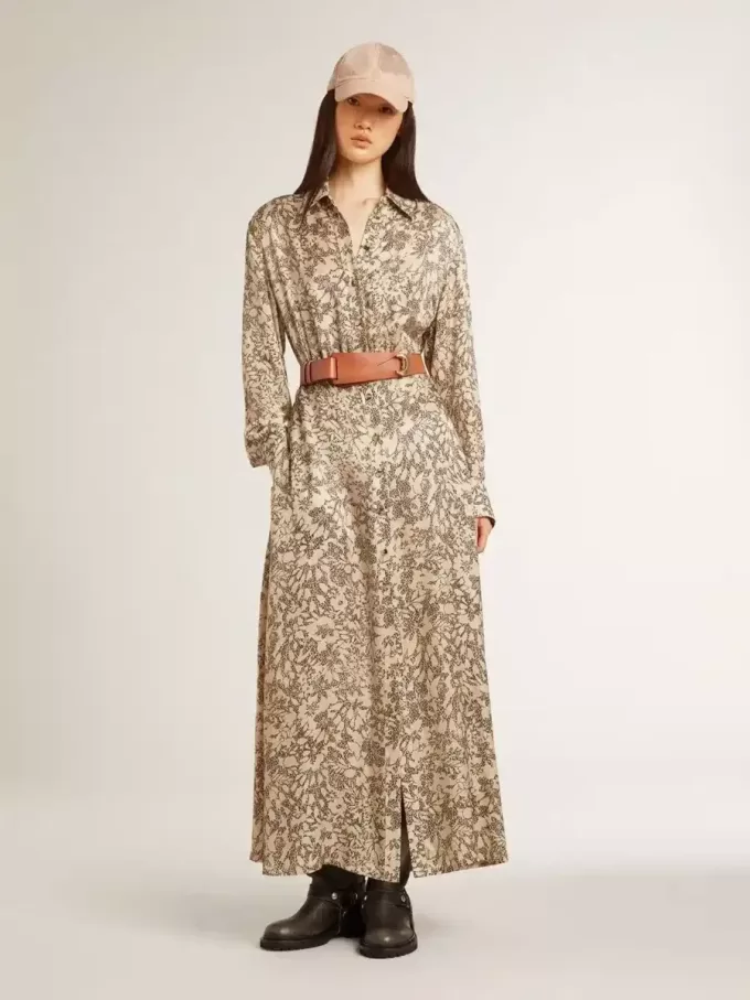 Midi-Kleid für Damen aus Seidenmischung mit Blumenmuster