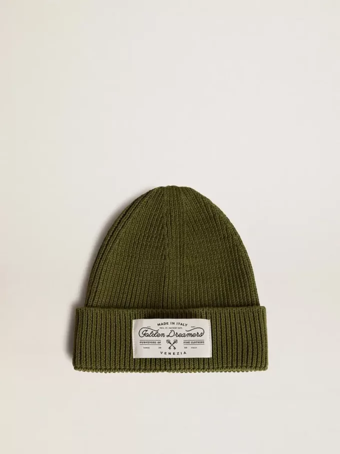 Militärgrüne Baumwollmütze mit appliziertem Label auf der Vorderseite