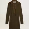 Militärgrünes Minikleid aus Wolle mit Lederdetails Militärgrünes Minikleid aus Wolle mit Lederdetails