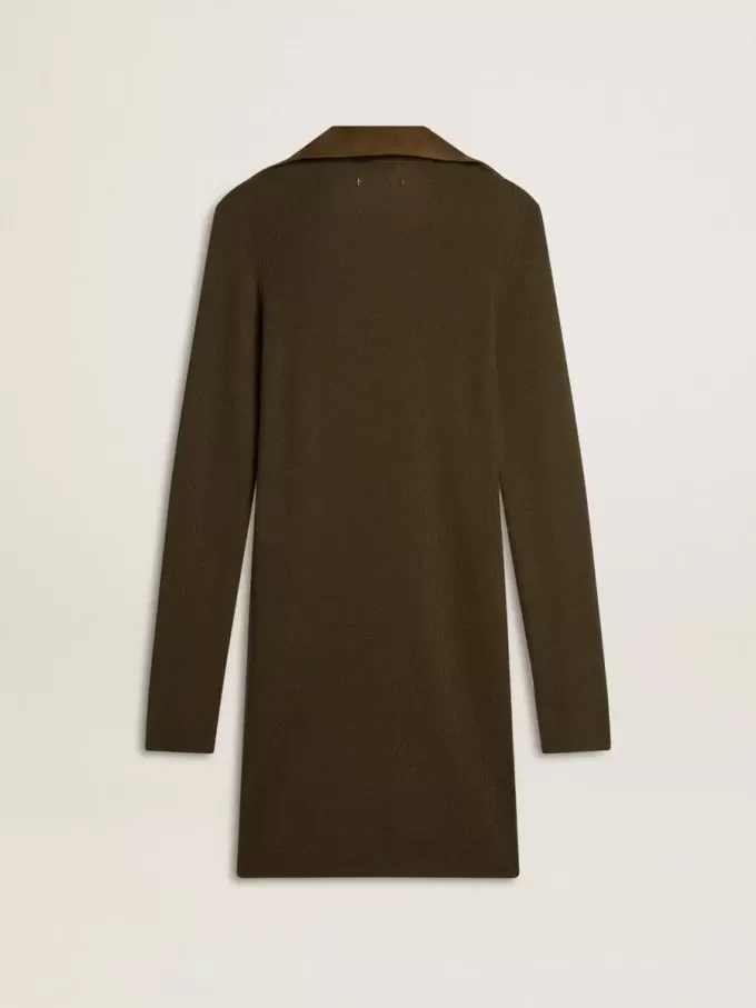 Militärgrünes Minikleid aus Wolle mit Lederdetails Militärgrünes Minikleid aus Wolle mit Lederdetails