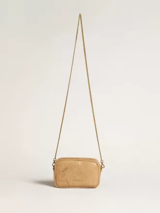Mini Star Bag aus beigem Leder mit Schlangenprint