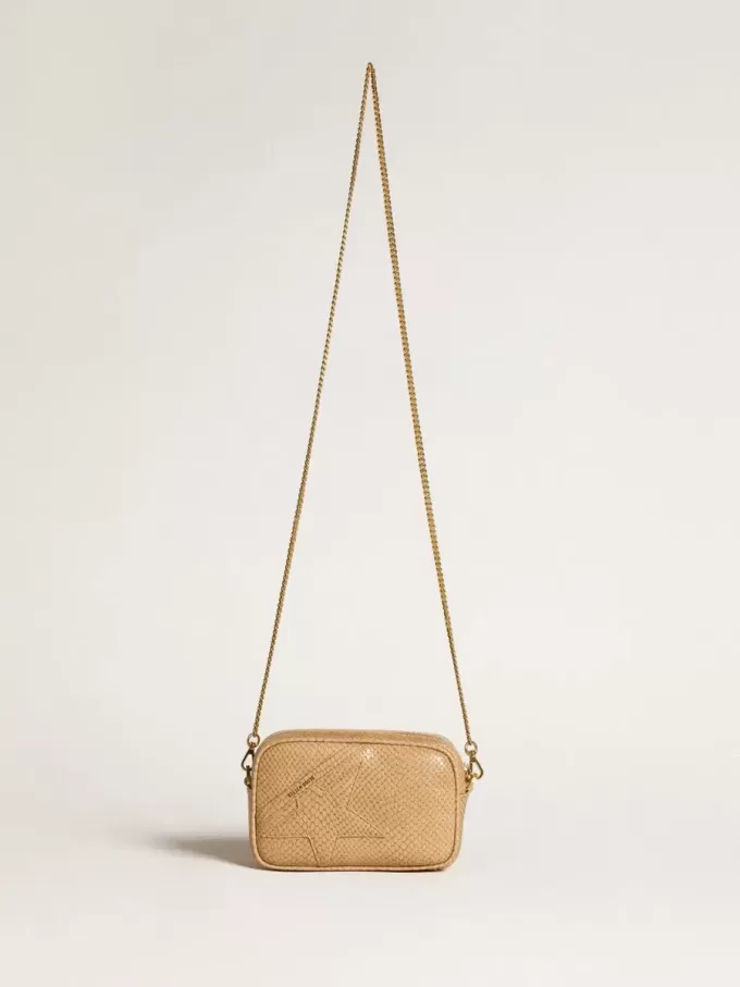 Mini Star Bag aus beigem Leder mit Schlangenprint