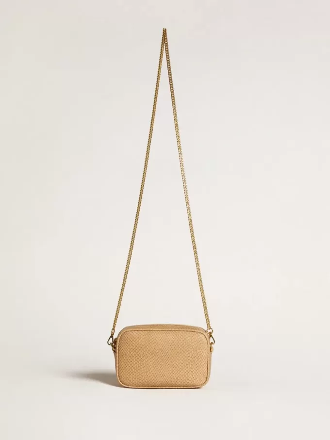 Mini Star Bag aus beigem Leder mit Schlangenprint