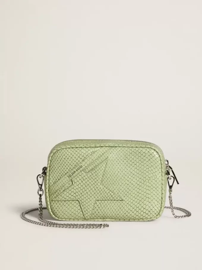 Mini Star Bag aus hellgrünem Leder mit Schlangenprint