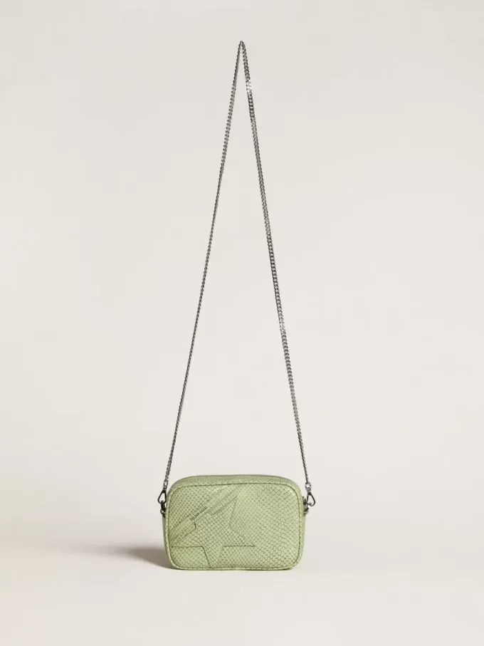 Mini Star Bag aus hellgrünem Leder mit Schlangenprint