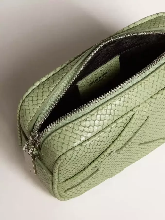 Mini Star Bag aus hellgrünem Leder mit Schlangenprint