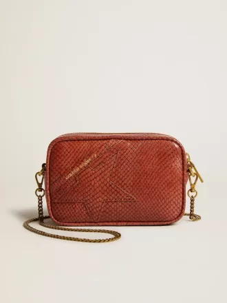 Mini Star Bag aus rostfarbenem Leder mit Schlangenprint
