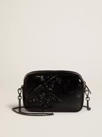 Mini Star Bag aus schwarzem Leder mit Swarovski-Kristallstern