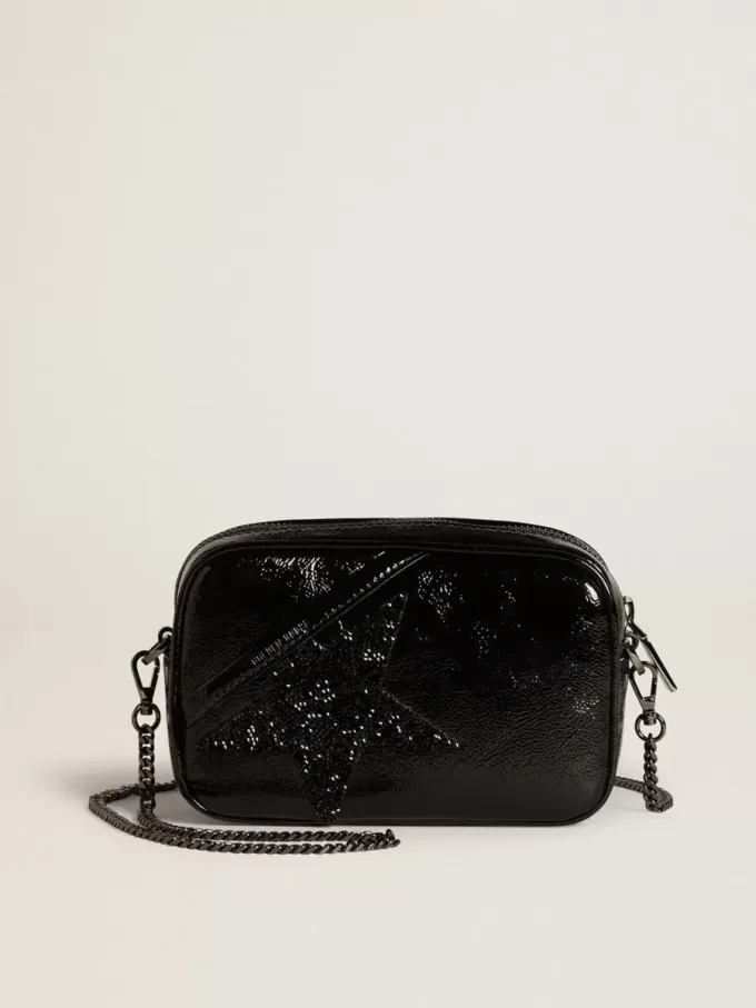 Mini Star Bag aus schwarzem Leder mit Swarovski-Kristallstern Mini Star Bag aus schwarzem Leder mit Swarovski-Kristallstern
