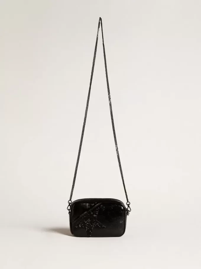 Mini Star Bag aus schwarzem Leder mit Swarovski-Kristallstern Mini Star Bag aus schwarzem Leder mit Swarovski-Kristallstern