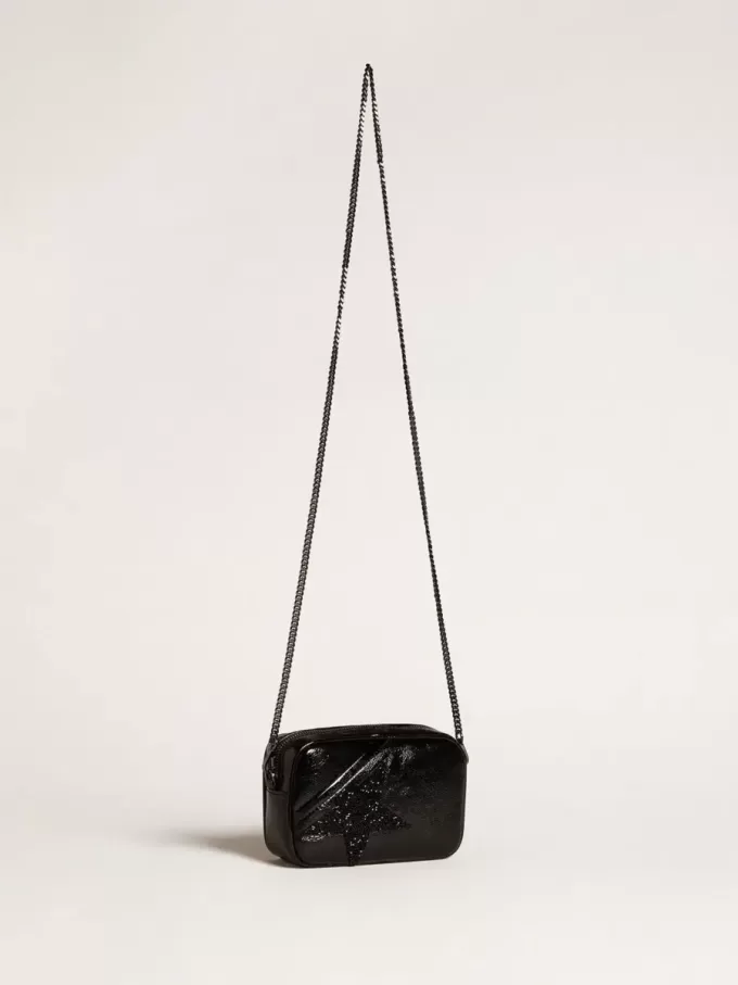 Mini Star Bag aus schwarzem Leder mit Swarovski-Kristallstern Mini Star Bag aus schwarzem Leder mit Swarovski-Kristallstern