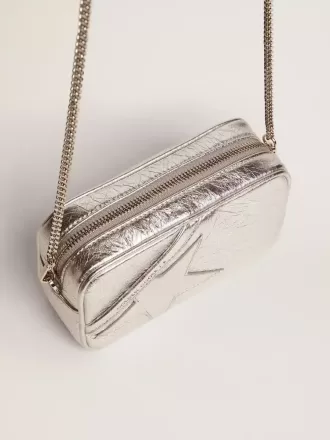 Mini Star Tasche für Damen aus silbernem laminiertem Leder mit Ton-in-Ton-Stern
