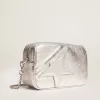 Mini Star Tasche für Damen aus silbernem laminiertem Leder mit Ton-in-Ton-Stern Mini Star Tasche für Damen aus silbernem laminiertem Leder mit Ton-in-Ton-Stern