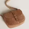 Mittlere Sally-Tasche aus aschfarbenem Wildleder mit kontrastierender Schnalle und Schulterriemen