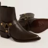 Niedrige Debbie-Stiefel aus dunkelbraunem Leder mit abnehmbarer Schnalle Niedrige Debbie-Stiefel aus dunkelbraunem Leder mit abnehmbarer Schnalle