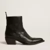 Niedrige Debbie-Stiefel aus schwarzem Leder mit Schlangenprint