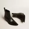 Niedrige Debbie-Stiefel aus schwarzem Leder mit Schlangenprint