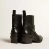 Niedrige Debbie-Stiefel aus schwarzem Leder mit Schlangenprint