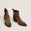 Niedrige Debbie-Stiefel aus taubengrauem Wildleder mit abnehmbarer Schnalle