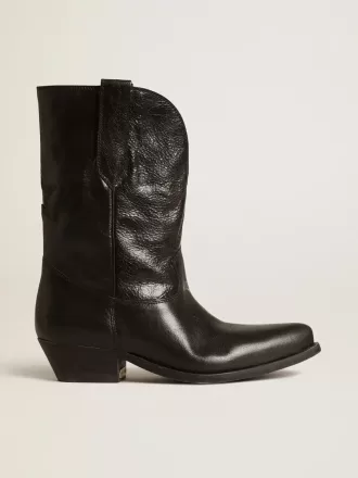 Niedrige Wish Star-Stiefel aus schwarzem Leder mit schwarzem Stern