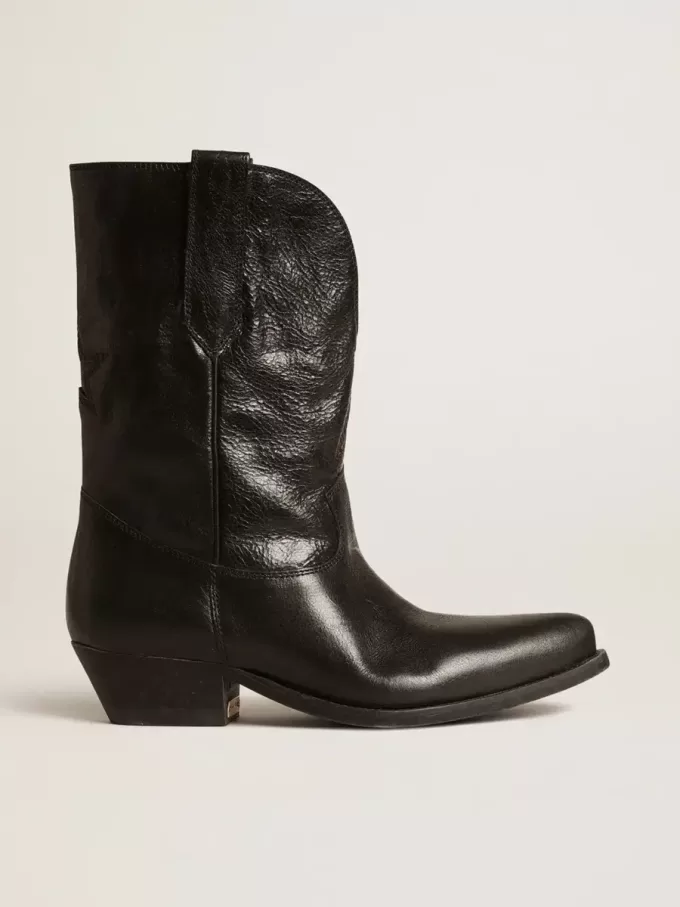 Niedrige Wish Star-Stiefel aus schwarzem Leder mit schwarzem Stern