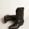 Niedrige Wish Star-Stiefel aus schwarzem Leder mit schwarzem Stern