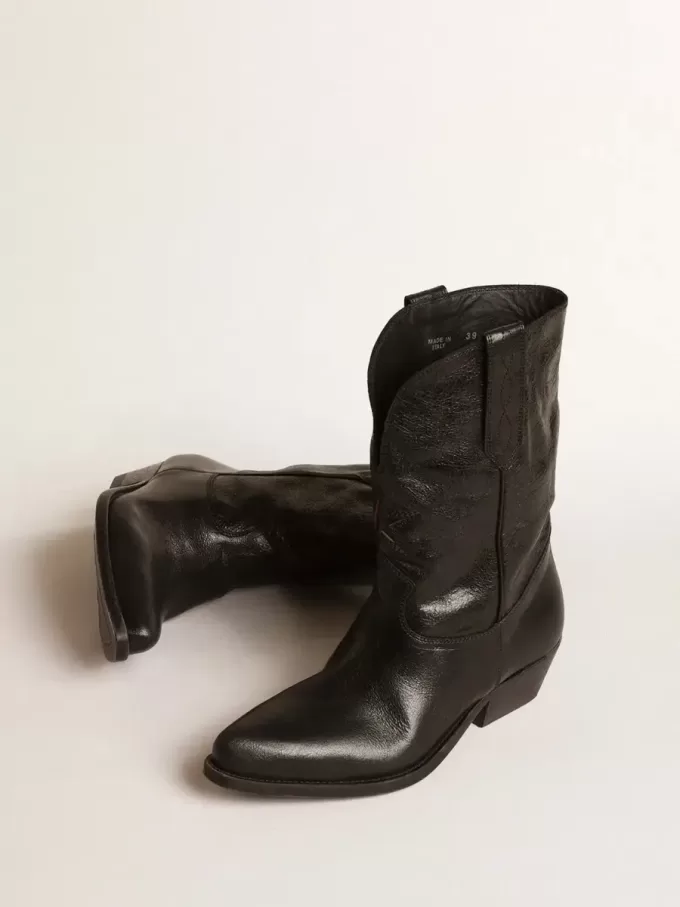 Niedrige Wish Star-Stiefel aus schwarzem Leder mit schwarzem Stern