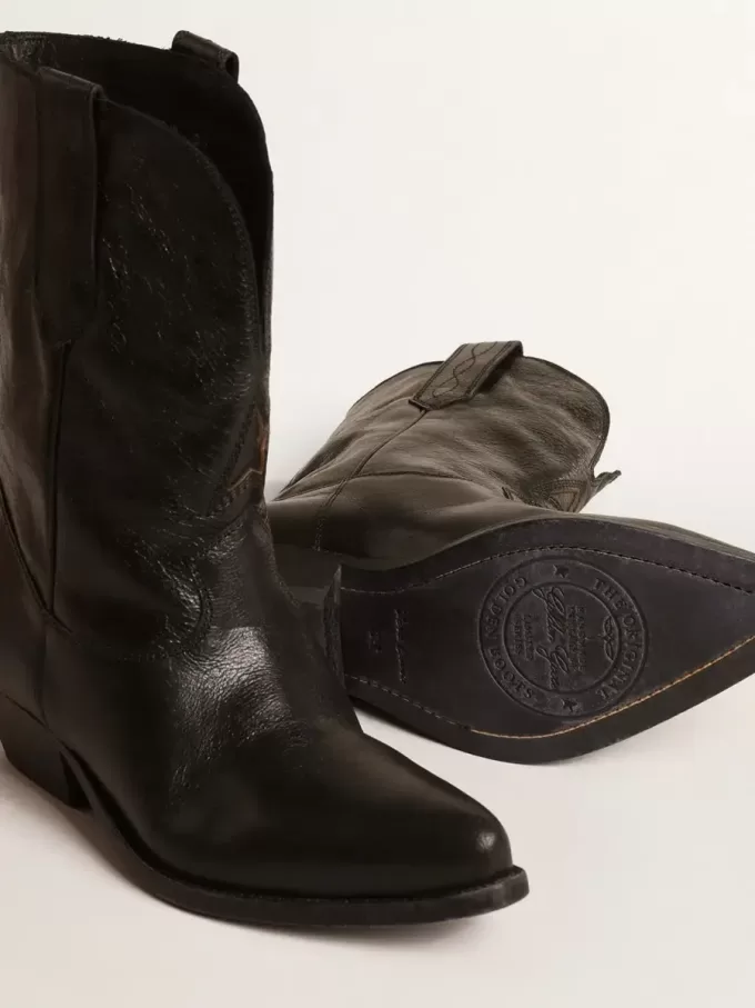 Niedrige Wish Star-Stiefel aus schwarzem Leder mit schwarzem Stern
