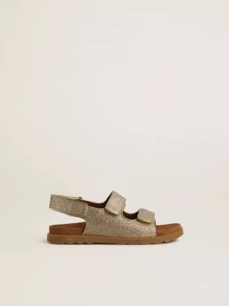 Noa Junior Sandalen aus Mikroglitter und platinfarbenem Leder