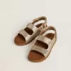Noa Junior Sandalen aus Mikroglitter und platinfarbenem Leder