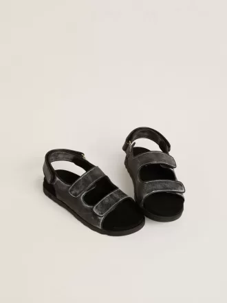 Noa Junior Sandalen aus schwarzem Leder im Used-Look