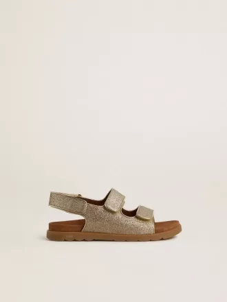 Noa Young Sandalen aus Mikroglitter und Platinleder