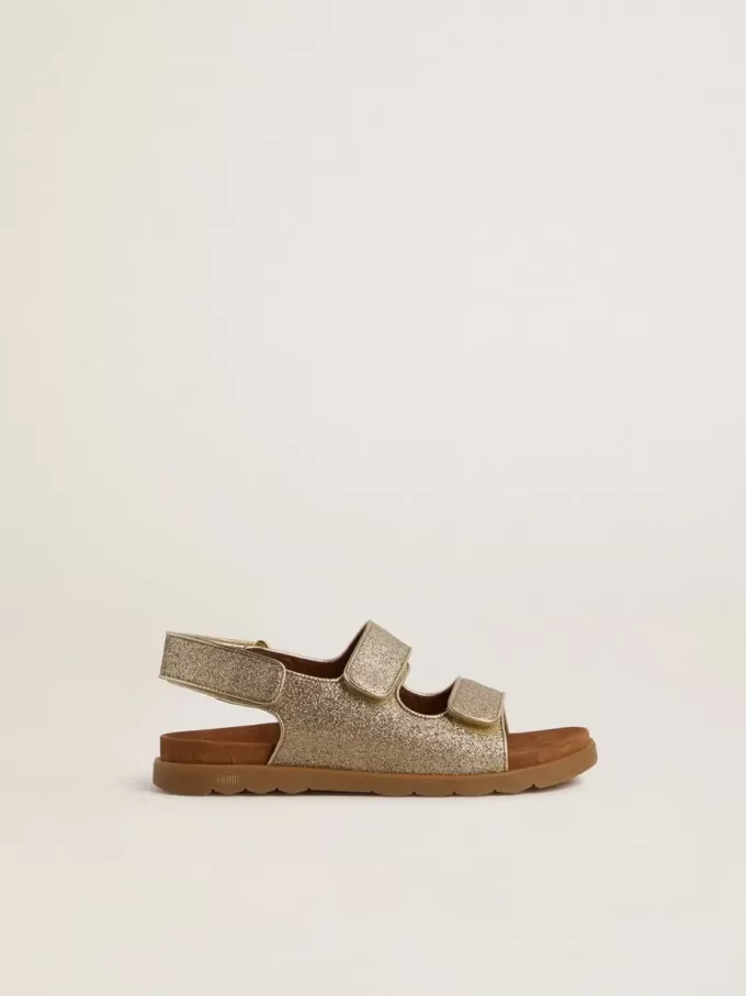 Noa Young Sandalen aus Mikroglitter und Platinleder