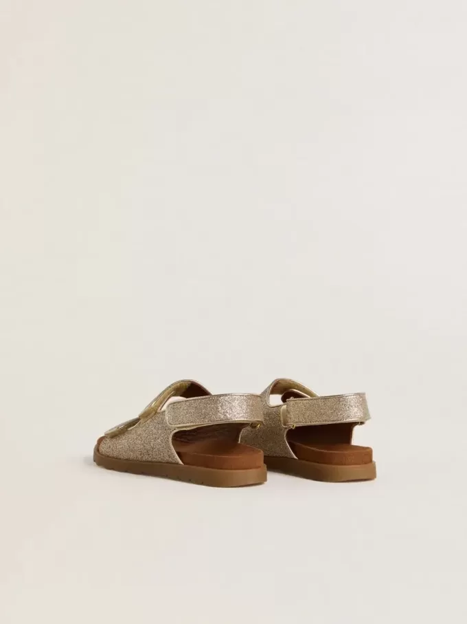 Noa Young Sandalen aus Mikroglitter und Platinleder