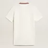 Oasis Polo-Kleid für Damen aus weißem, perforiertem Jersey mit burgunderroten Streifen