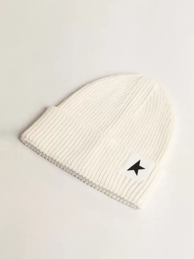 Off-white Baumwollmütze mit kontrastierendem schwarzen Stern