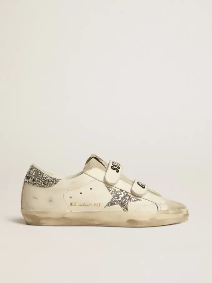 Old School für Damen mit silbernem Glitzerstern und eisgrauer Zunge aus Wildleder
