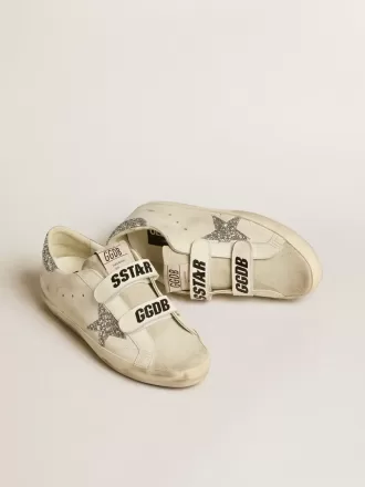 Old School für Damen mit silbernem Glitzerstern und eisgrauer Zunge aus Wildleder